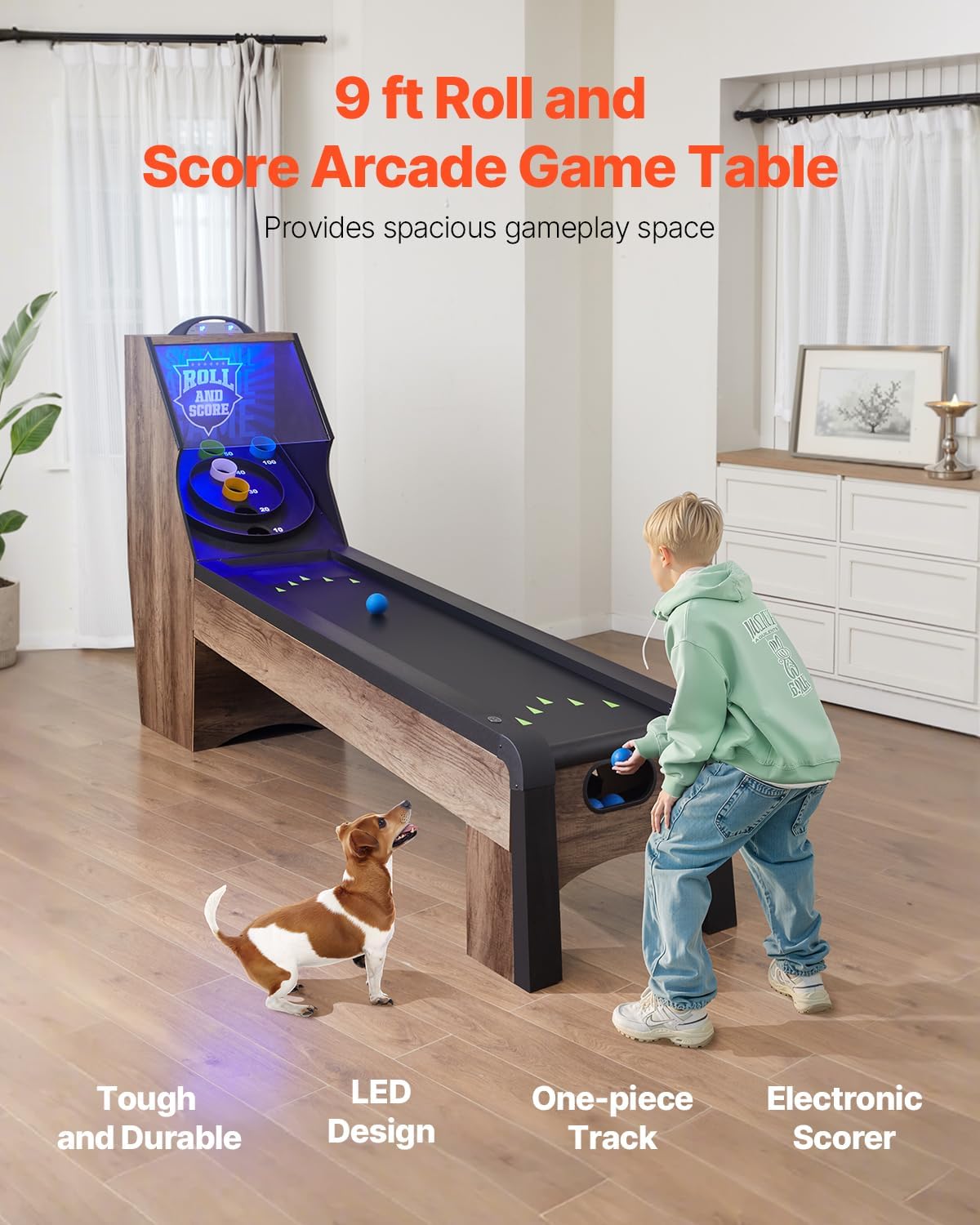 VEVOR Roll and Score Classic Arcade GameTable, Sky Ball Table Machine, LED ElectronicScorer & Track Lighting, Sound, Automatic BallReturn, Home Recreation Game Room