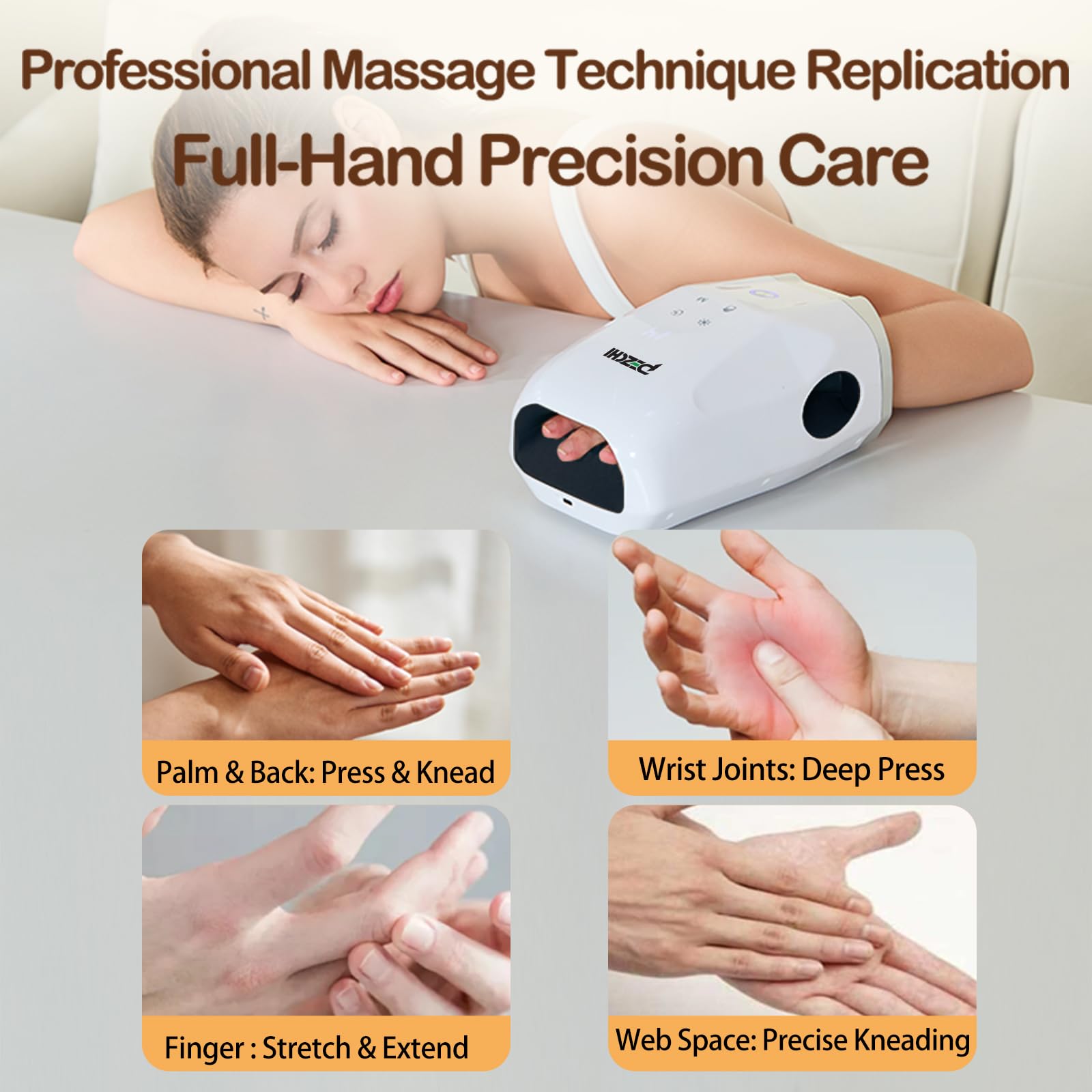 Handmassagegerät mit Wärme und Kompression für Arthritis und Karpaltunnel, Finger-, Handflächen- und Handgelenkmassage, Handentlastung, 5 Druckstufen, 5 Modi, Entspannung beim Offizier