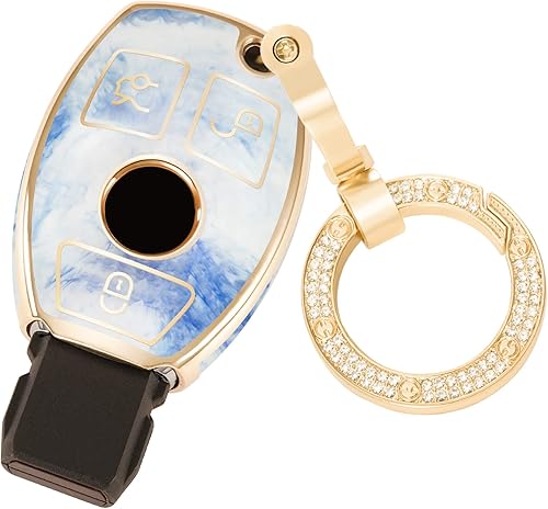 Funda para llavero Mercedes Benz C E M S CLS CLK GLK GLC G Class, carcasa de llave de moda con llavero de oro de diamante, Azul