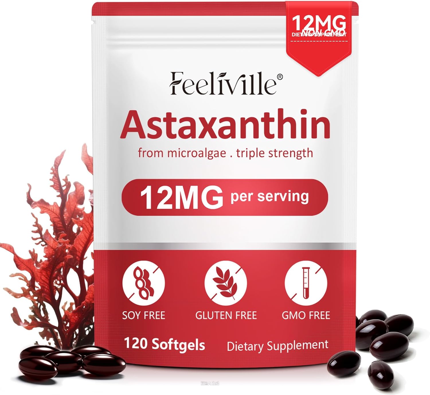 Astaxanthin 12mg 120 Softgels, Premium Astaxanthin Antioxidant Supplements with Antioxidant Activity, Supports Eye, Skin, Immune, Internal Circulation