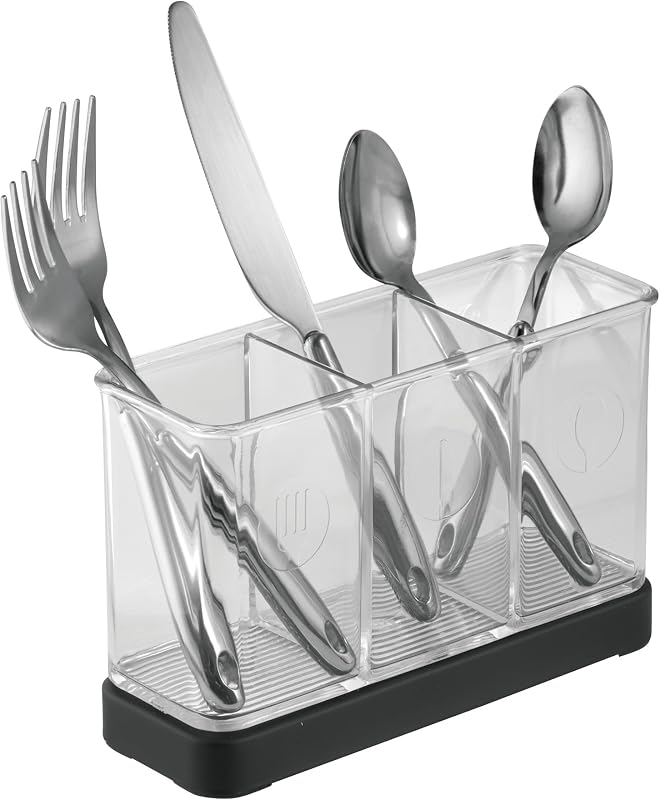 Forma Decorative Countertop Flatware Organizer, Matte Black/Clear | 7.4" x 2.6" x 4.75"