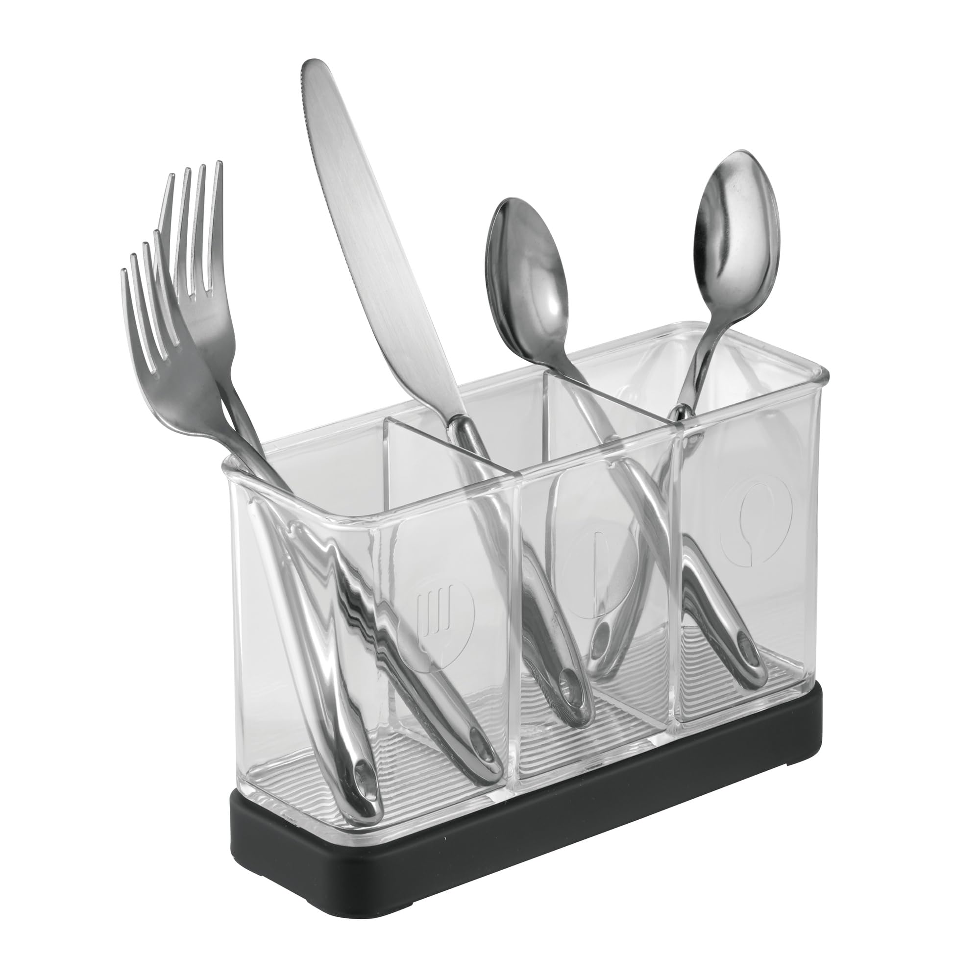 iDesign Forma Kitchen Countertop Flatware and Cultery Organizer Server, Black/Clear