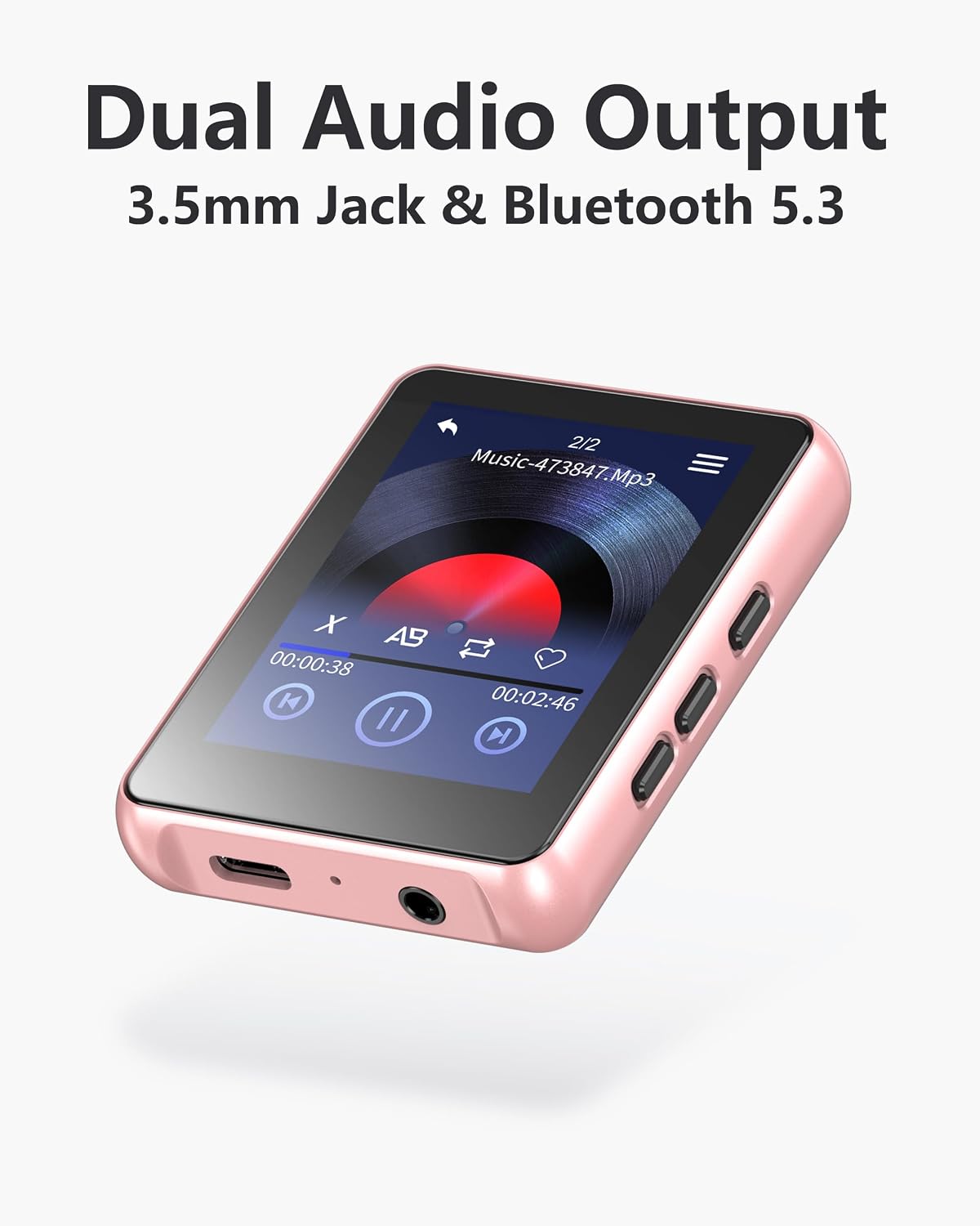 64GB MP3 Player with Bluetooth 5.3,Zinc Alloy Metal Portable Music Player,2.4" Small Touch Screen,HiFi Lossless Sound,FM Radio,3.5mm Jack,No WiFi for Summer Camp,Sports & Travel,Pink