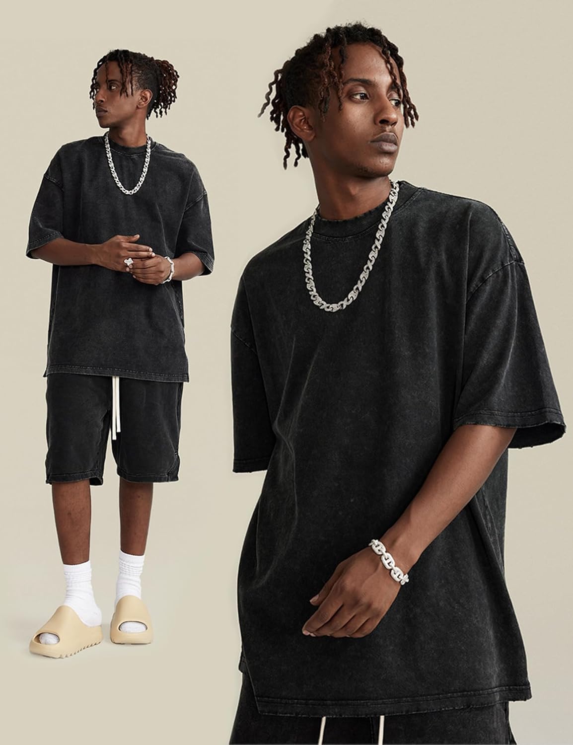 Arssm 3 Pack Men Oversized T Shirts Vintage Tee Loose Fit Short Sleeve Casual Streetwear Baggy Washed Unisex Tops - Image 2