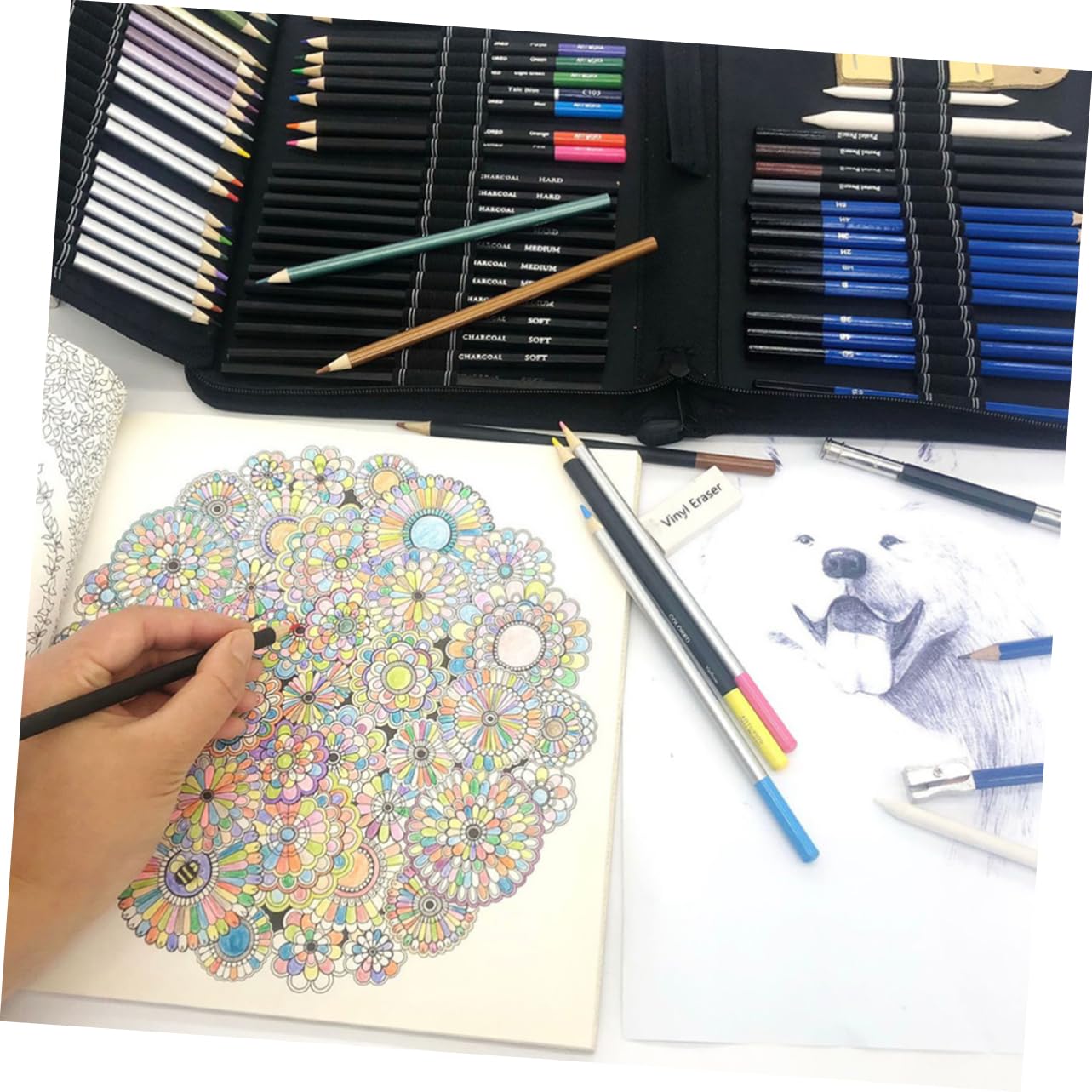 HOMSFOU 72 Stück Skizzenstifte für Kunststudenten zum Zeichnen | Schwarz, Canvas Kunststoff Holz, für Coloring und Drawing, Robuste Spitze gegen Bruch