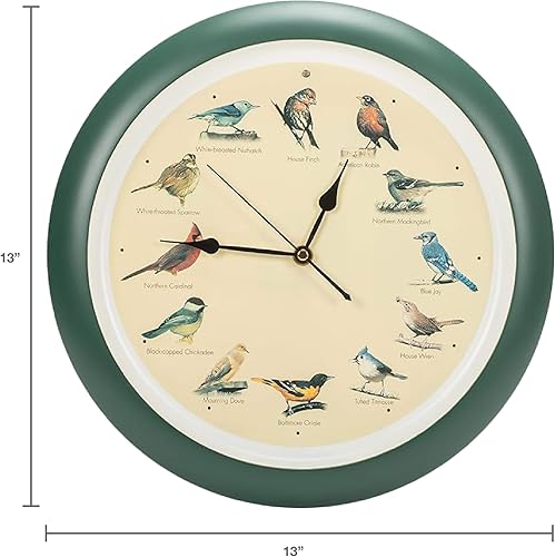 Miniatura 2 de Mark Feldstein, The Original Singing Bird - Reloj de pared, 13 pulgadas, color verde