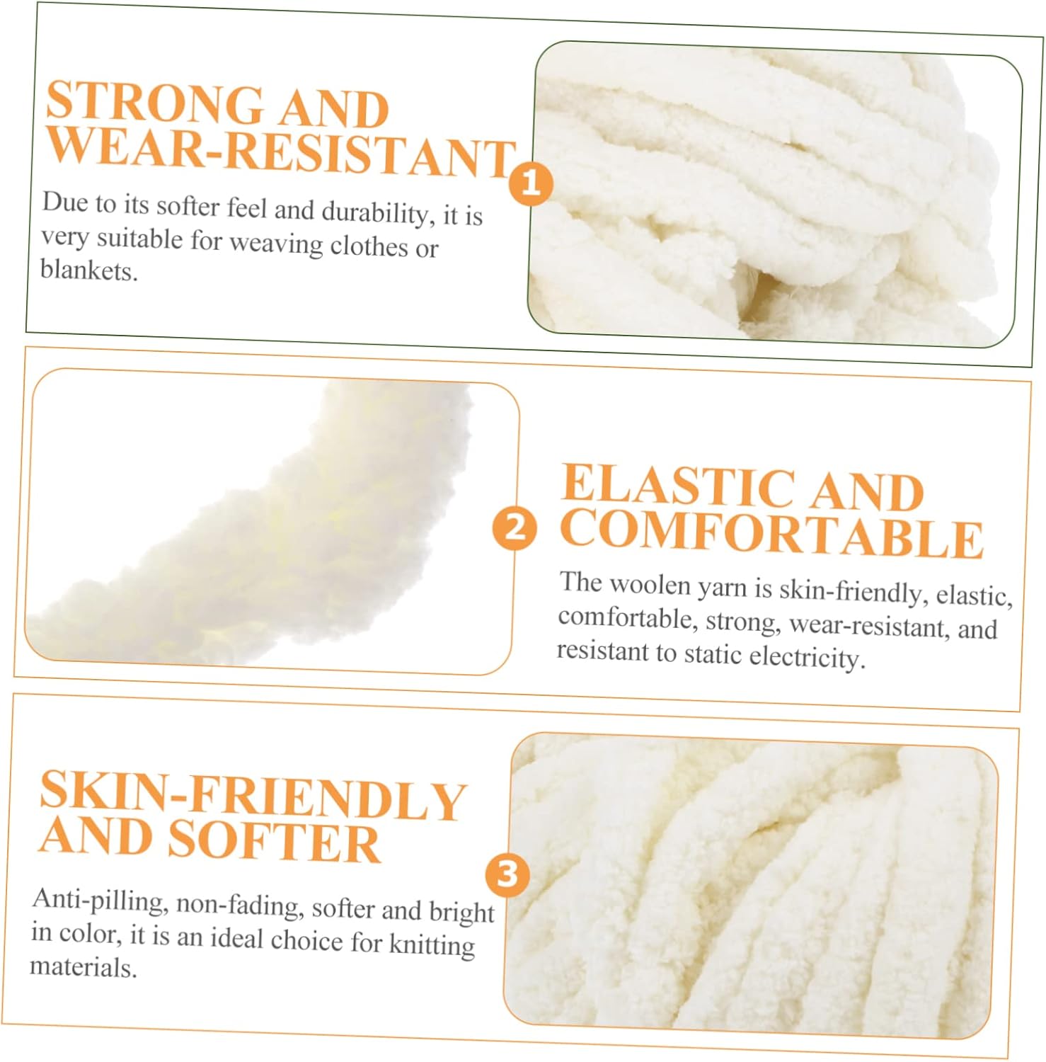 Woolen Yarn,1pc Single Strand Coarse Woolen Yarn Cotton Throw Blanket Knit Blanket Yarn Chunky Blanket Yarn, 2400.00X2.50X2.50CM, White