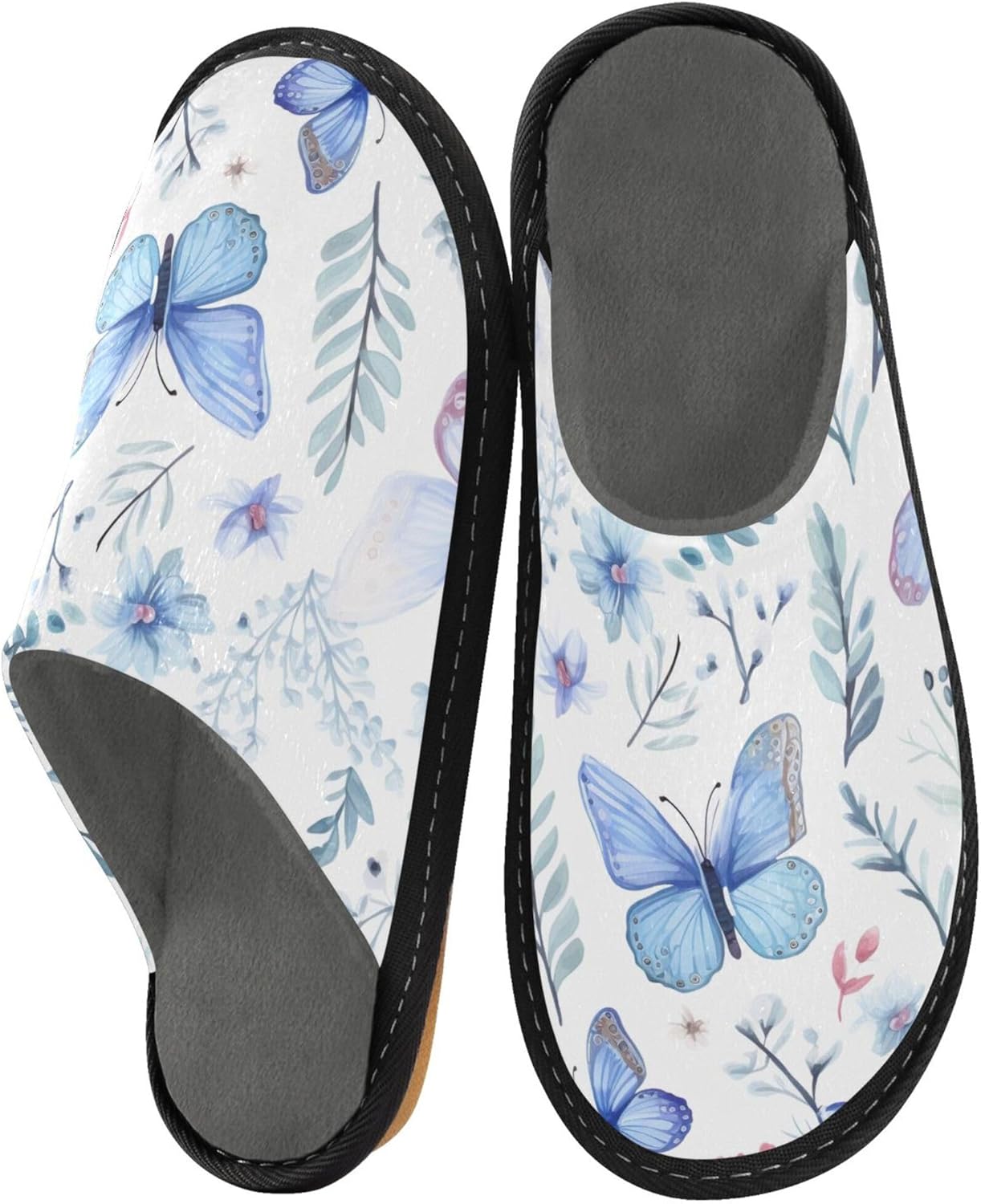 Flower Butterfly House Slippers – Cozy Fuzzy Slippers for Guests, Washable & Disposable, Perfect for Shoeless Home, Spa & Hotel Use A111298