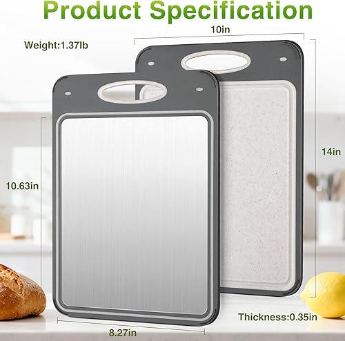 Miniatura 4 de Tablas de cortar de titanio para cocina - Katuchef no tóxicas de doble cara de metal para carnepescado y paja de trigo PP para frutasverduras, aptas