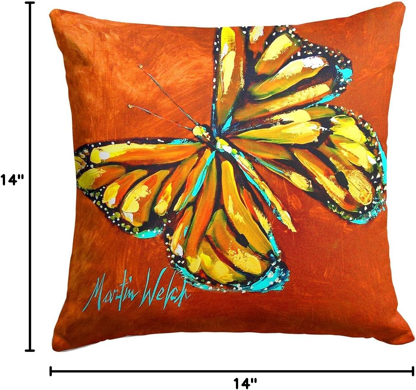 Caroline's Treasures MW1339PW1414 Monarch Butterfly Fabric Decorative Pillow Machine Washable, Indoor Outdoor Decorative Pillow for Couch, Bed or Patio, 14Hx14W