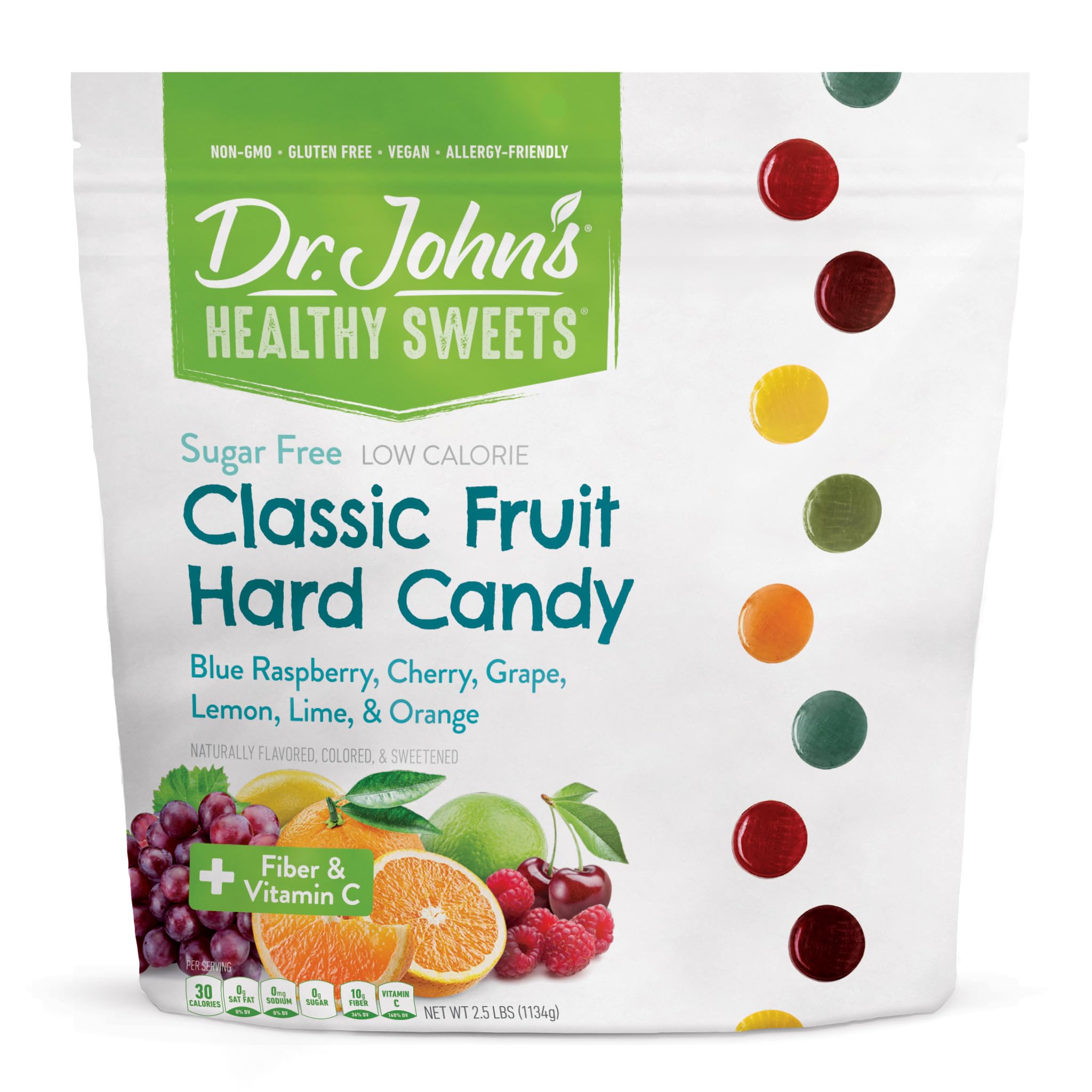Dr. John's Healthy Sweets Classic Fruit Hard Candy with Zero Sugar, Dye Free, Plant Based, Keto Friendly, 252 Count, 2.5 LB Bag