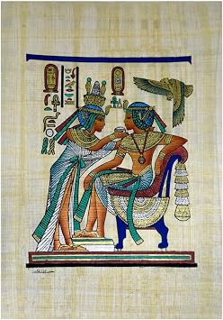 Authentic Egyptian Papyrus Original Hand Painted Painting Paper Pharaohs Ancients Cleopatra Queen Isis Wings Horus Ankh Cartouche Ancient Scroll Hieroglyphic Pharaoh Papyri  11.8"x7.8" / 30 x 20 cm