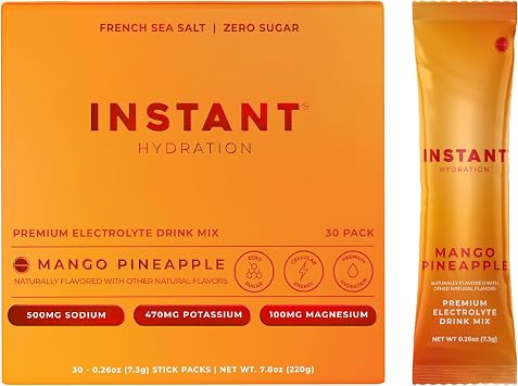 Instant Hydration Electrolytes Powder Packets - Mango Pineapple Drink Mix - Zero Sugar - Keto, Vegan, Gluten-Free, Non-GMO - Boost Recovery, Brain Health, Muscle & Tissue Support- 30 Sticks