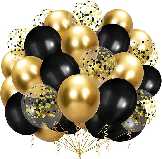 100pcs Gold and Black Balloons, Black Latex Balloons, Confetti Balloon Birthday Balloons for Arch Kit Parties Garland Balloons Birthday Weddings Graduation