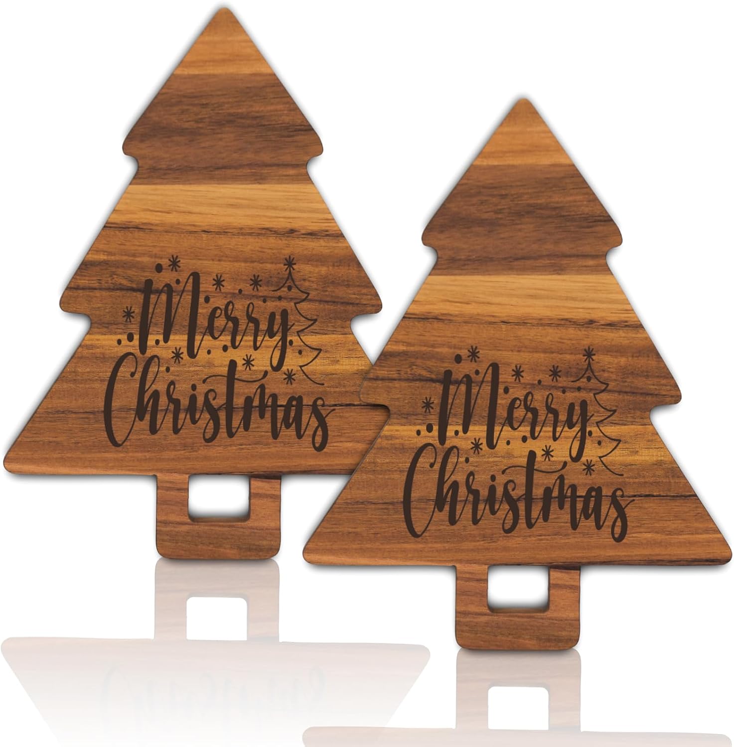 JarThenaAMCS 2 Pcs Merry Christmas Wooden Cutting Board Xmas Tree Kitchen Charcuterie Board Decorative Serving Platter Tray for Winter Home Party Gift Decor
