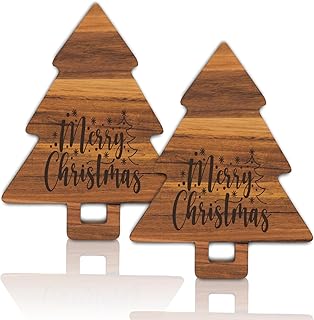 JarThenaAMCS 2 Pcs Merry Christmas Wooden Cutting Board Xmas Tree Kitchen Charcuterie Board Decorative Serving Platter Tray for Winter Home Party Gift Decor