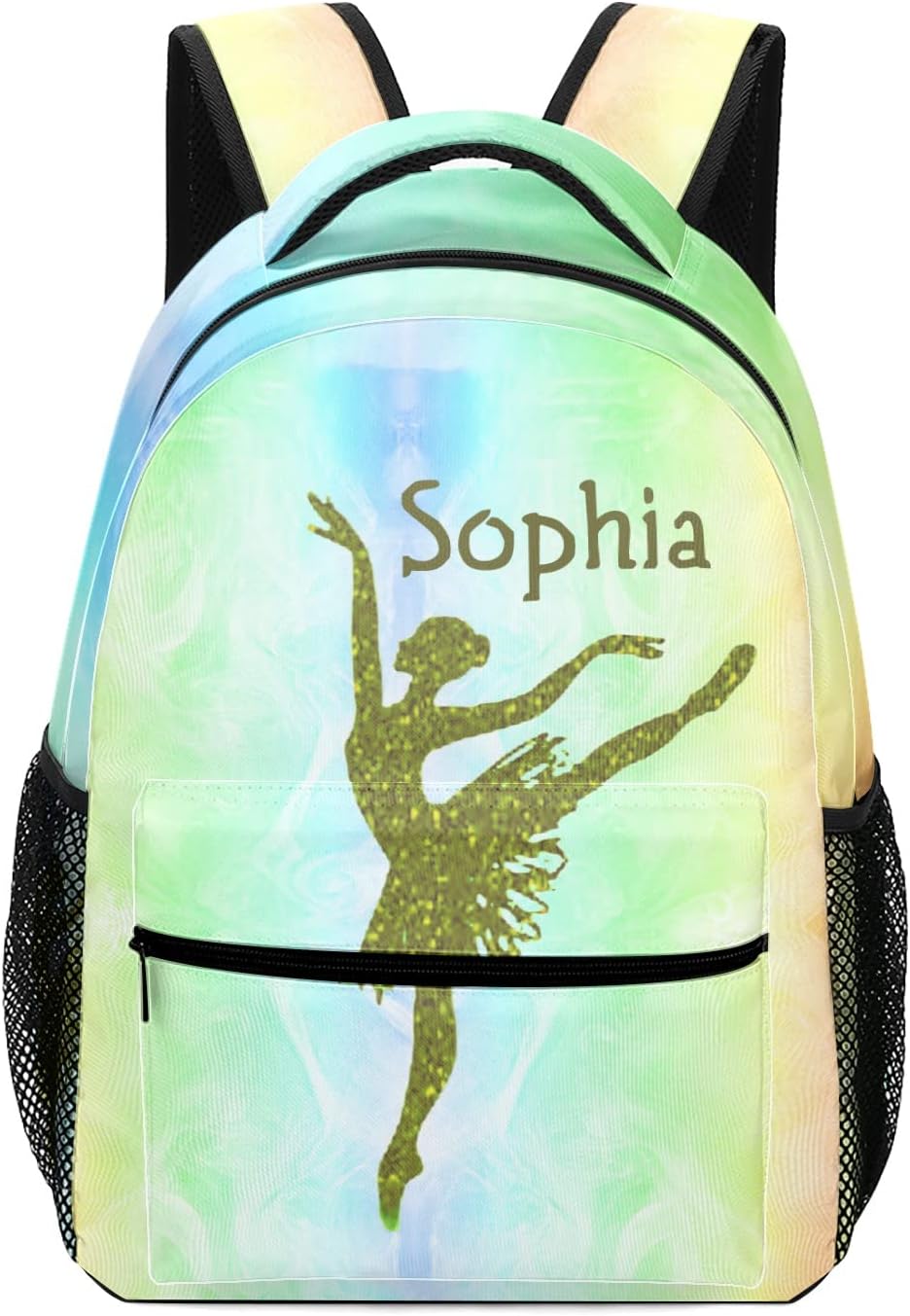 Dance Ballerina Green Yellow Personalized Backpack Waterproof Shoulder Bag for Birthday Holiday Gift with Name