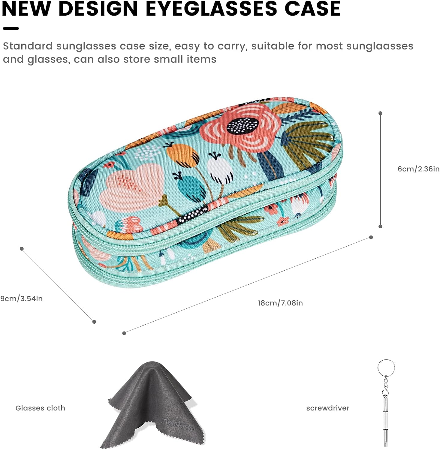 molshine Double Sunglasses Case, Soft Portable Eyeglasses Pouch with Carabiner, Dual Zipper Compartments for Men Women