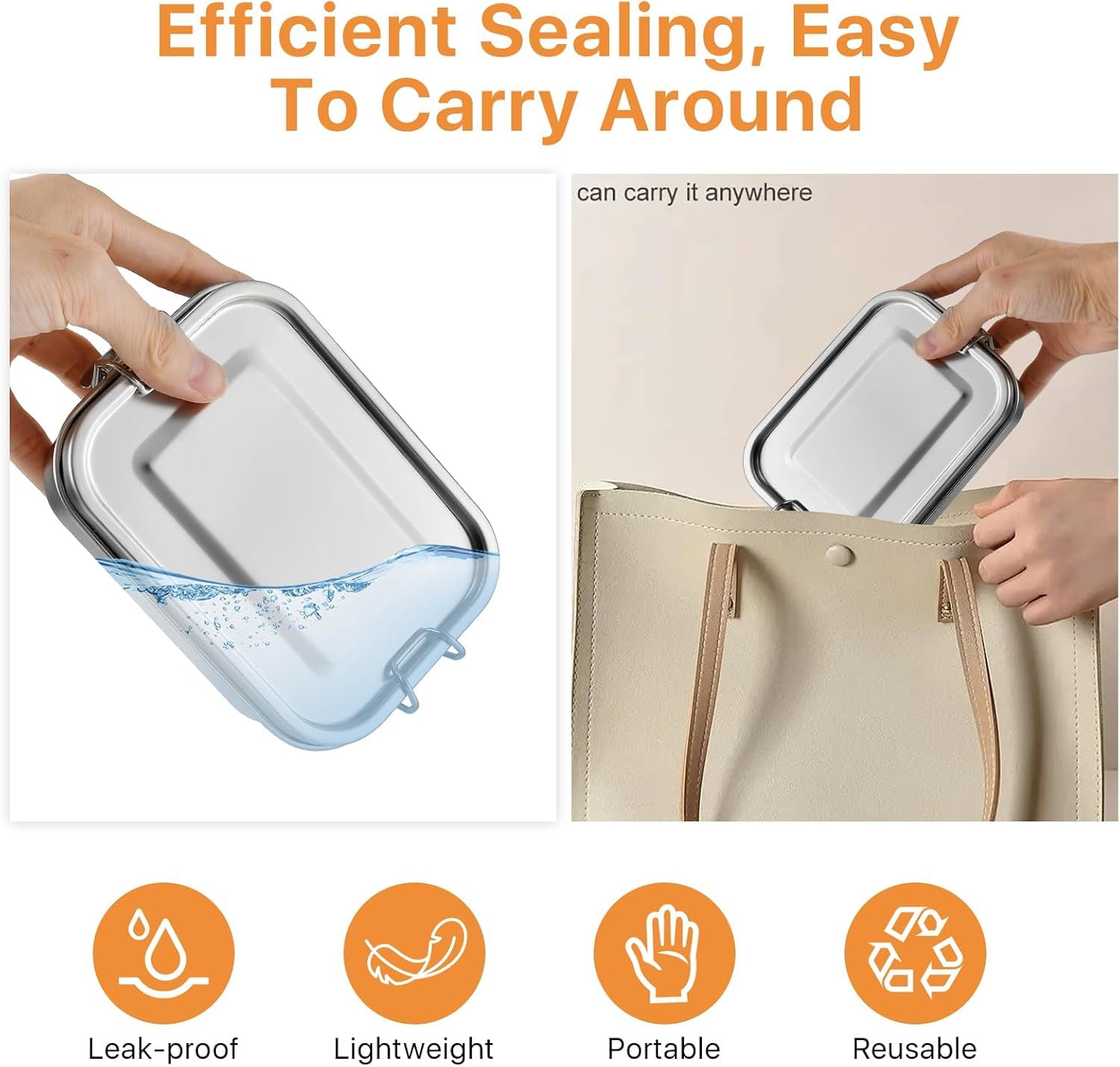 Paquete de 4 loncheras de acero inoxidable – Contenedores Bento a prueba de fugas de 850 ml con clips de bloqueo, cajas de aperitivos para lavavajillas para el trabajo, picnics y