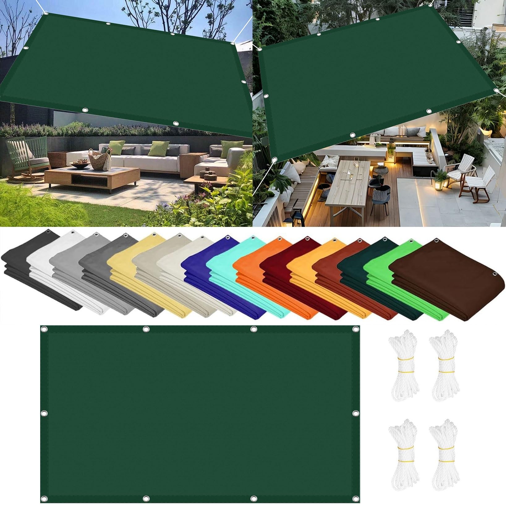 Voile d'ombrage imperméable 6,7x7,5m vert foncé pour grand jardin