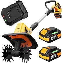 20V Cordless Tiller Cultivator, 400RPM Electric Rototiller with 48 Steel Tines, 4.0Ah Battery Powered Garden Tiller with 8-inch Width and 6-inch Depth, Tiller for Gardening and Soil-Yellow