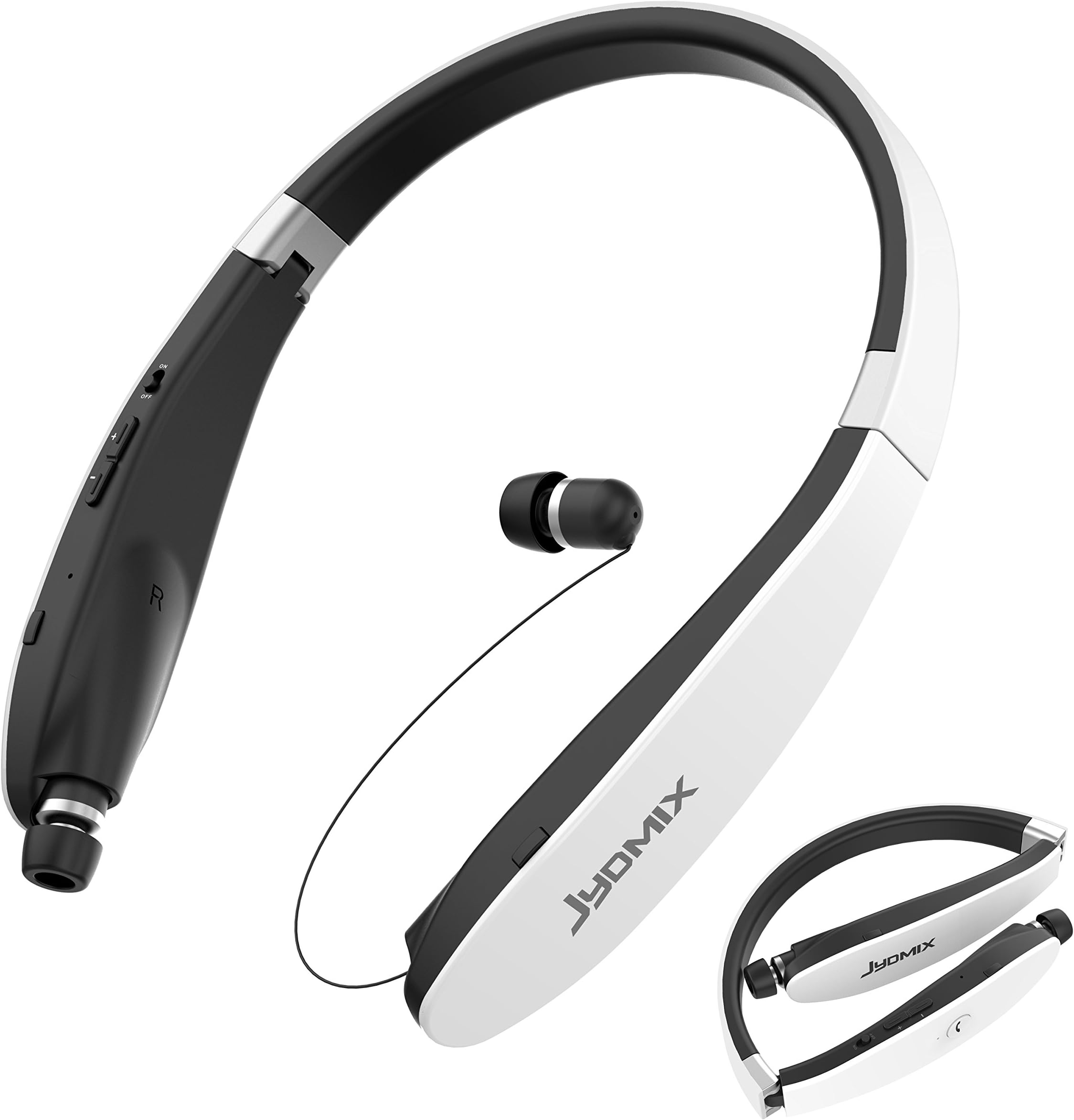 JYDMIX Bluetooth Headphones, Foldable and Retractable Wireless Neckband Earbuds with Microphone, Sports Earphones for Running Workout, CVC 6.0 Noise Cancelling, HD Stereo Sound (White)