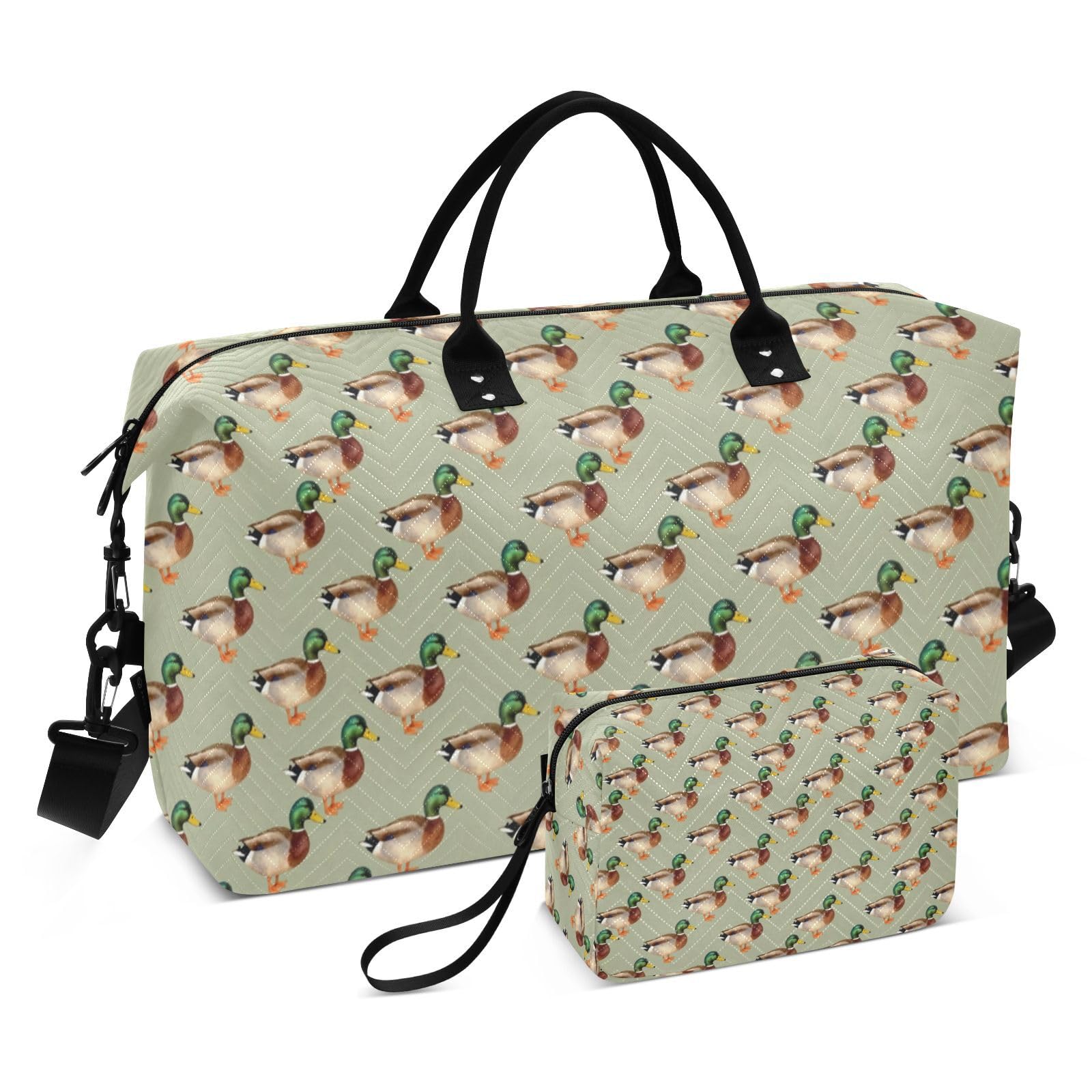 Set di borsone grande e mini sacchetto a onda, trapuntato, staccabile, leggero, per viaggi brevi, Anatra Verde, One Size, Classico
