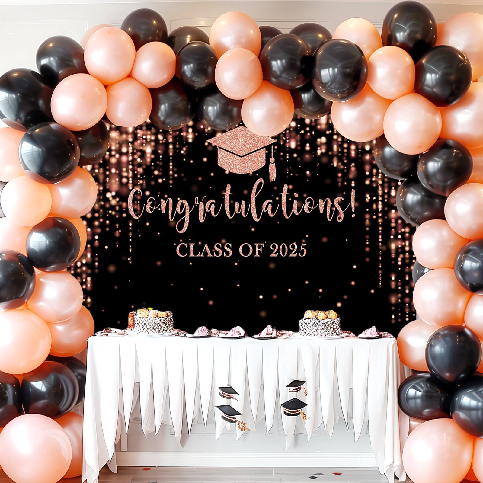 Mocsicka Class of 2025 Backdrop Rose Gold Glitter Bokeh Graduation Party Background 2025 Congrats Grad Prom Party Cake Table Decoration Photo Booth Props (8x6ft)