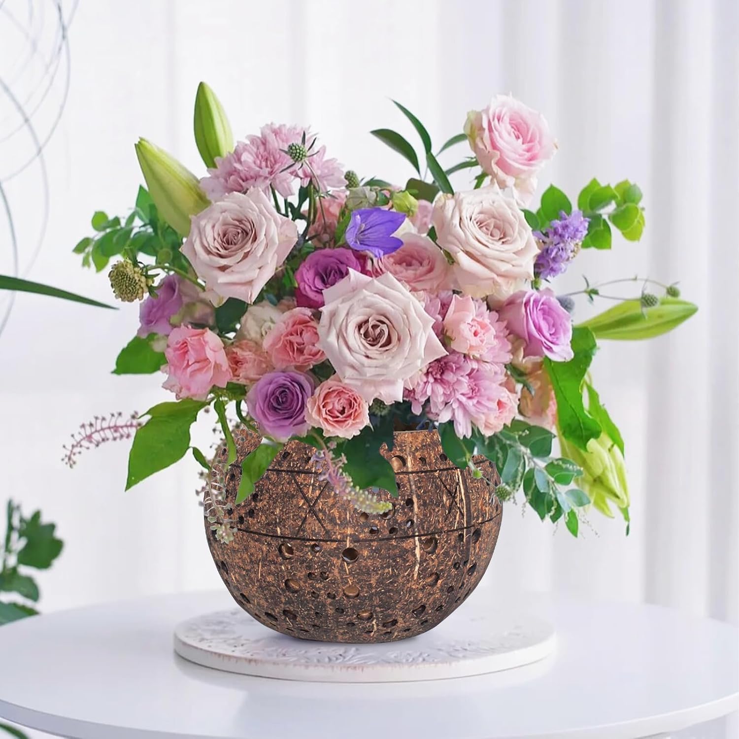 4Pcs Coconut Desktop Flower Pot,Basket for Small Orchids,Coconut Planters for Home Garden Yard Patio Tree Indoor Outside Decorations