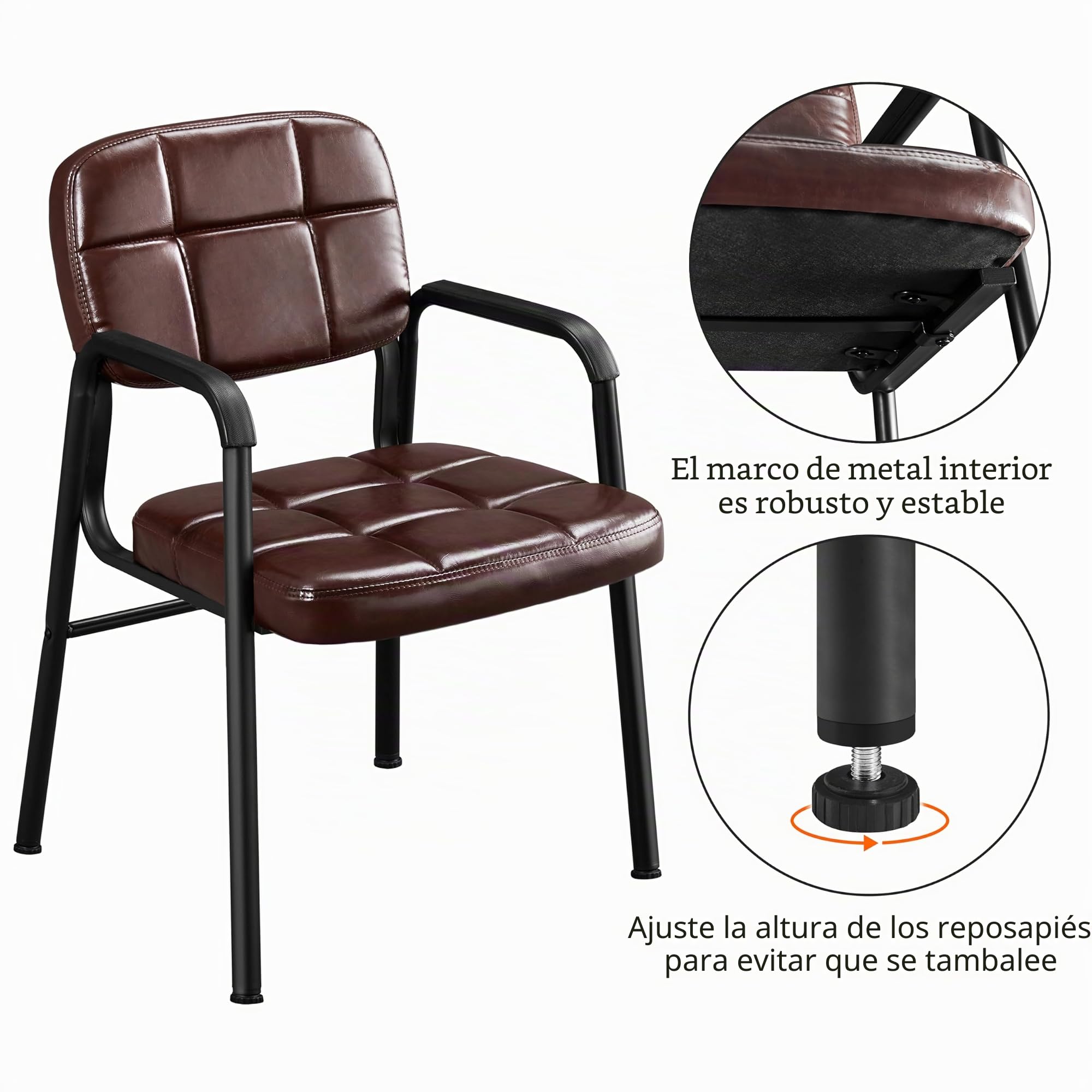 Yaheetech Juego de 2 Sillas de Reuniones Sillas de Oficina en Marrón | Respaldo Ergonómico, Escritorio, Silla de Recepción sin Ruedas, Sillón para Conferencia, Sala de Espera, MAX Capacidad 135 KG