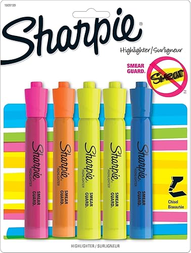 Sharpie Resaltadores estilo tanque, colores de tinta surtidos, punta de cincel, colores surtidos de barril, paquete de 5