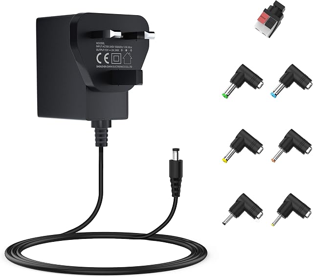 NEUE DAWN Power Supply Adapter DC 12V 2A Universal Main Charger for Small Household Electronic Devices Router CCTV Camera Speaker LED Strips Lights HUB TV Box Scanner Yamaha Keyboard 7 Different Plugs