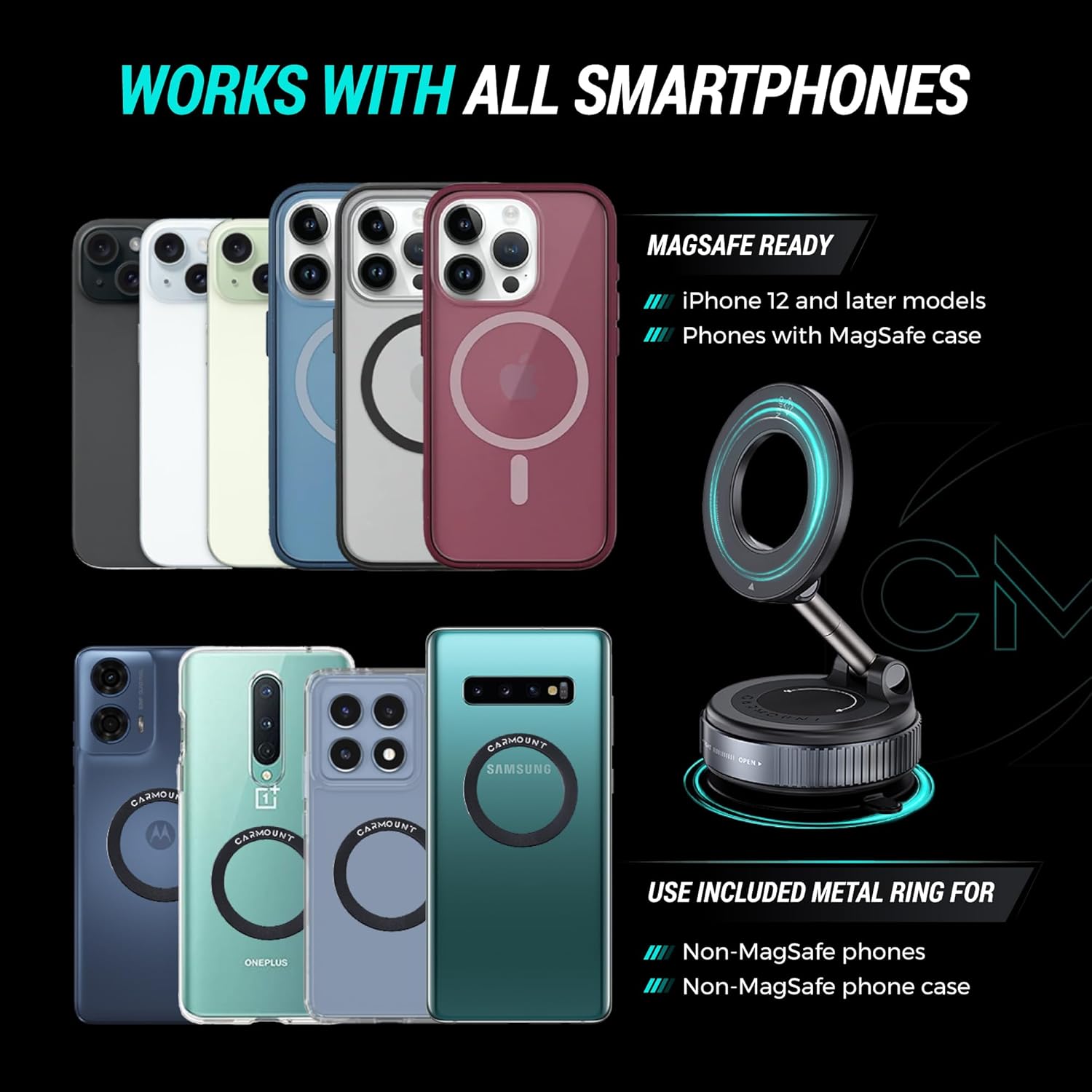 CARMOUNT Clutch-X One – Upgraded Vacuum Phone Mount Suction Cup Car Phone Holder for iPhone, Window Phone Mount, 360° Vacuum Magnetic Phone Holder for Car, Magnetic Phone Holder with Suction Cup - Image 9