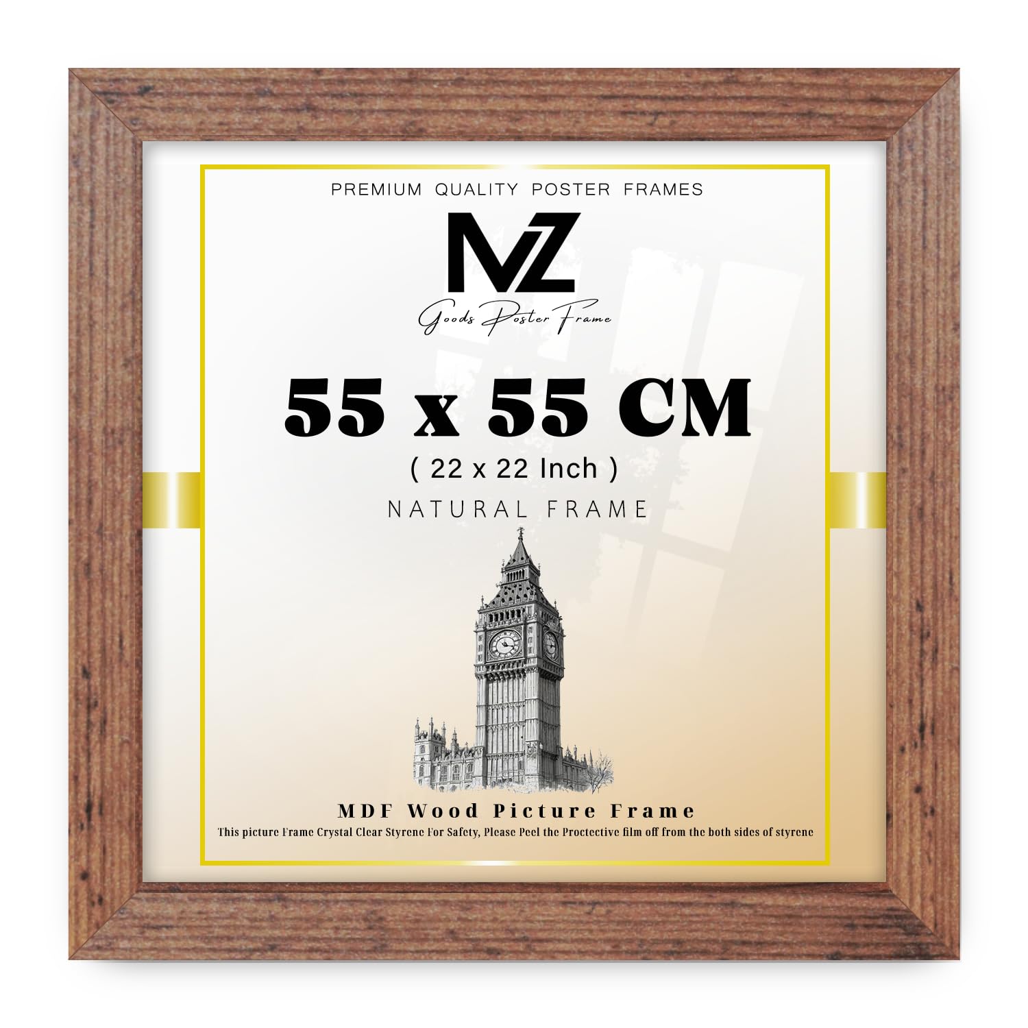 MZ GOODS | MDF Picture Frame (55 x 55 CM) 22x22 Inch Ideal for Posters, Pictures & Home Décor, MDF Finish, Portrait & Landscape Hanging Hooks [ Rustic ]