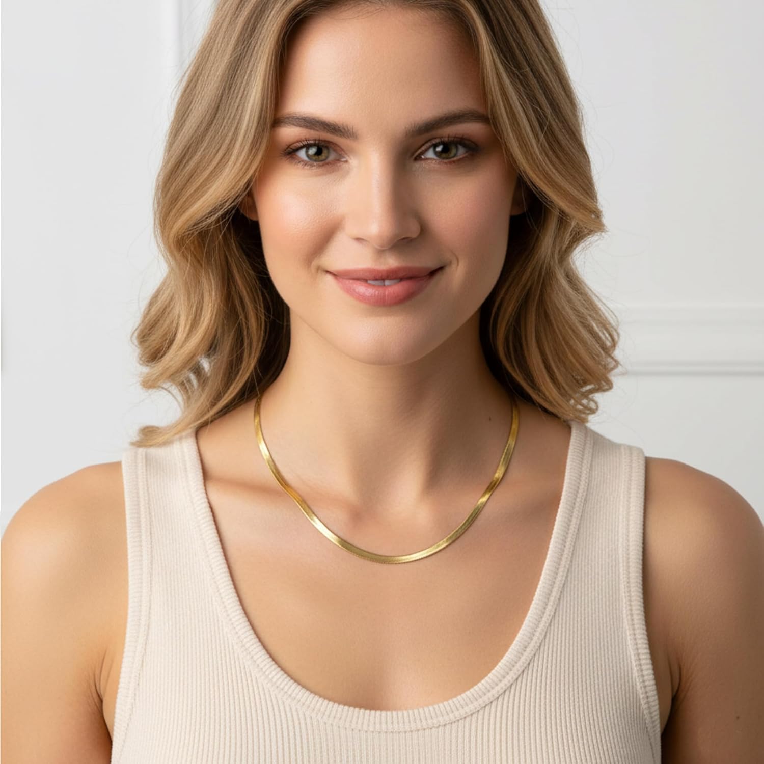 Fiusem Gold Plated Necklace for Women, 14K Gold Plated Herringbone Chain Necklaces, Snake Choker Chain for Women - Image 2