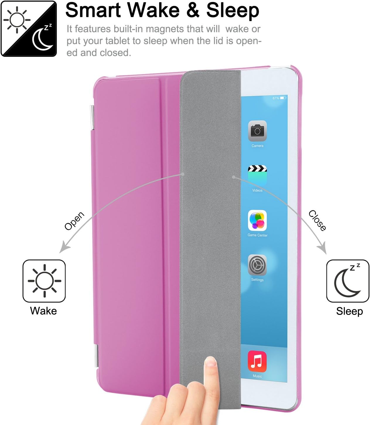 BESDATA Ultra Thin Magnetic Smart Cover [Auto Wake/Sleep Function]& Translucent Back Case for 2013 iPad Air + Screen Protector + Cleaning Cloth + Stylus (Pink)
