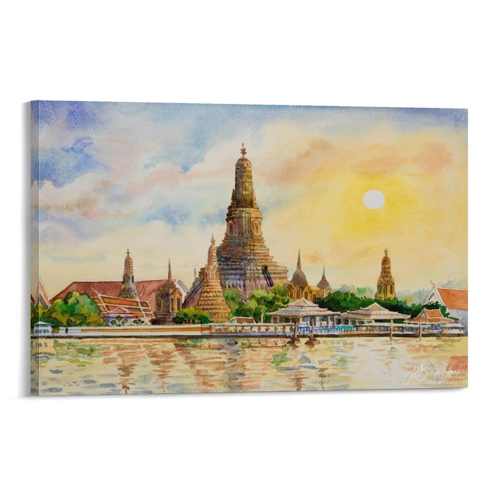 タイの板絵 Amazon.co.jp: タイの壁の写真バンコクの有名な観光スポット湖の絵水彩