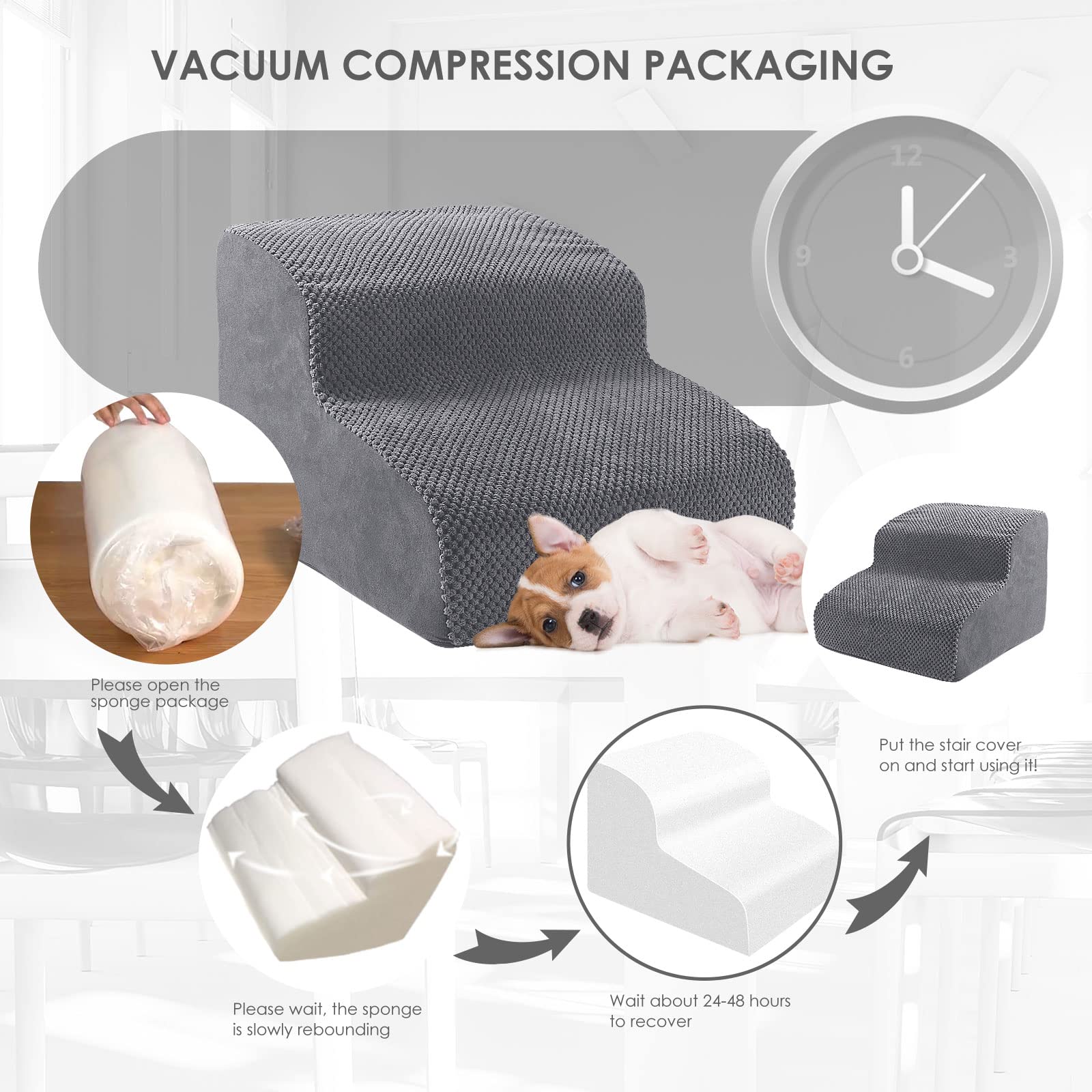 ZNM Dog Stairs, High Density Foam Dog Steps for Bed and Sofa, NonSlip