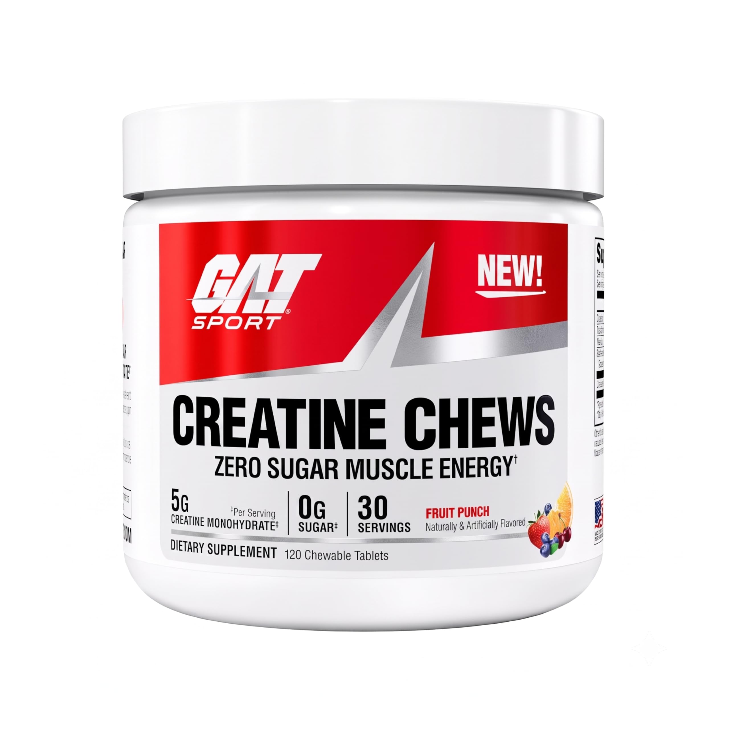 GAT SPORT CREATINE Chews, Fruit Punch, 120 Tablets (30 Servings) Fruit Punch 120 Count (Pack of 1)