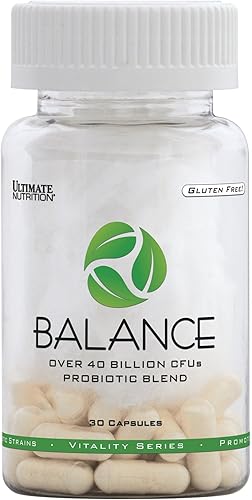 Ultimate Nutrition Probiótico Balance para mujeres y hombres 40 mil millones de UFC, 9 cepas, 30 cápsulas vegetales, promueve la actividad