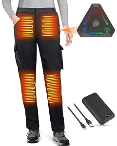 FERNIDA Women Heated Pants with Battery Pack Fleece-Lined Softshell Electric Heating Snow Pants for Outdoor Hiking Skiing