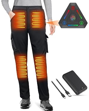 FERNIDA Women Heated Pants with Battery Pack Fleece-Lined Softshell Electric Heating Snow Pants for Outdoor Hiking Skiing