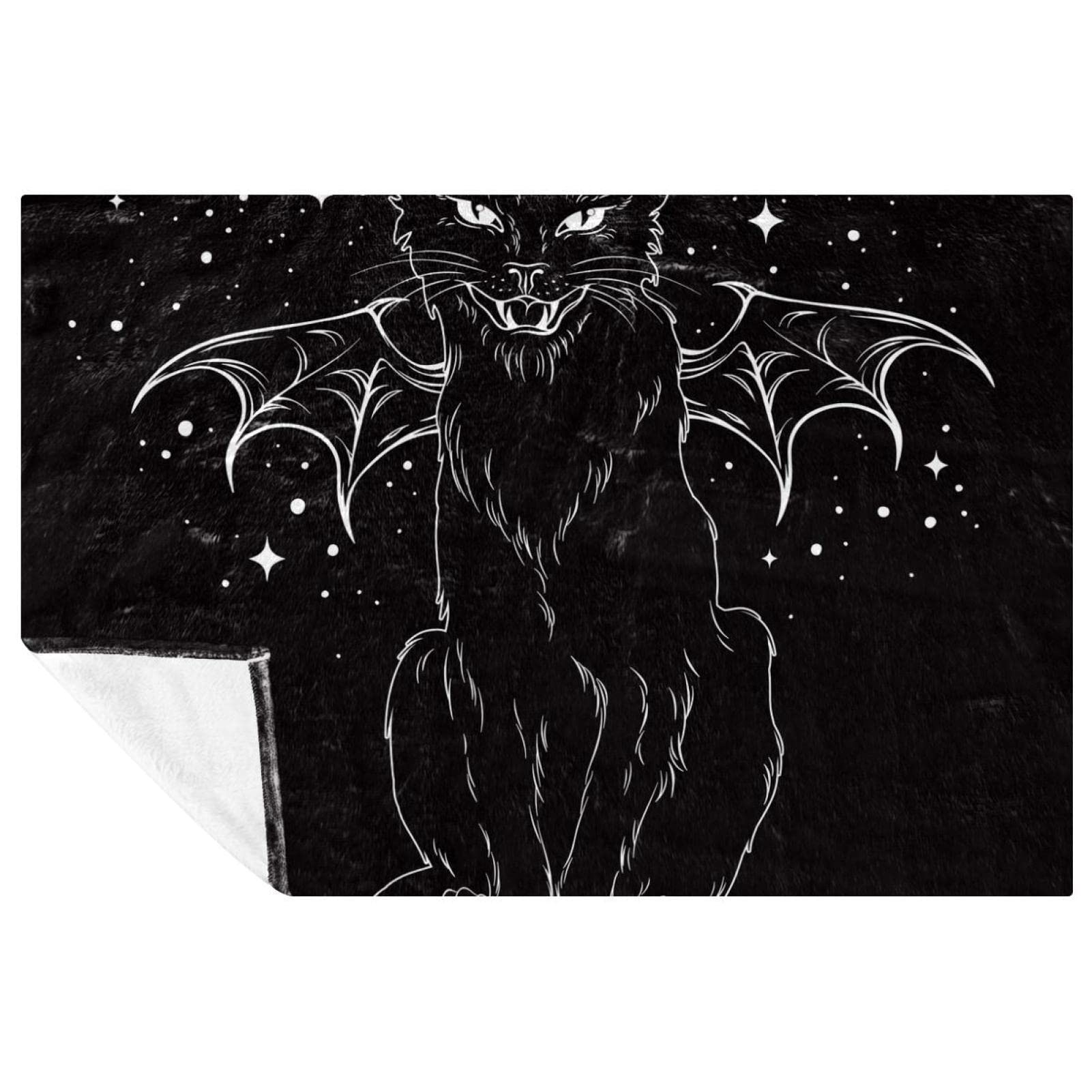 Couverture chat noir 150x100 cm douce et chaude pour lit et canapé