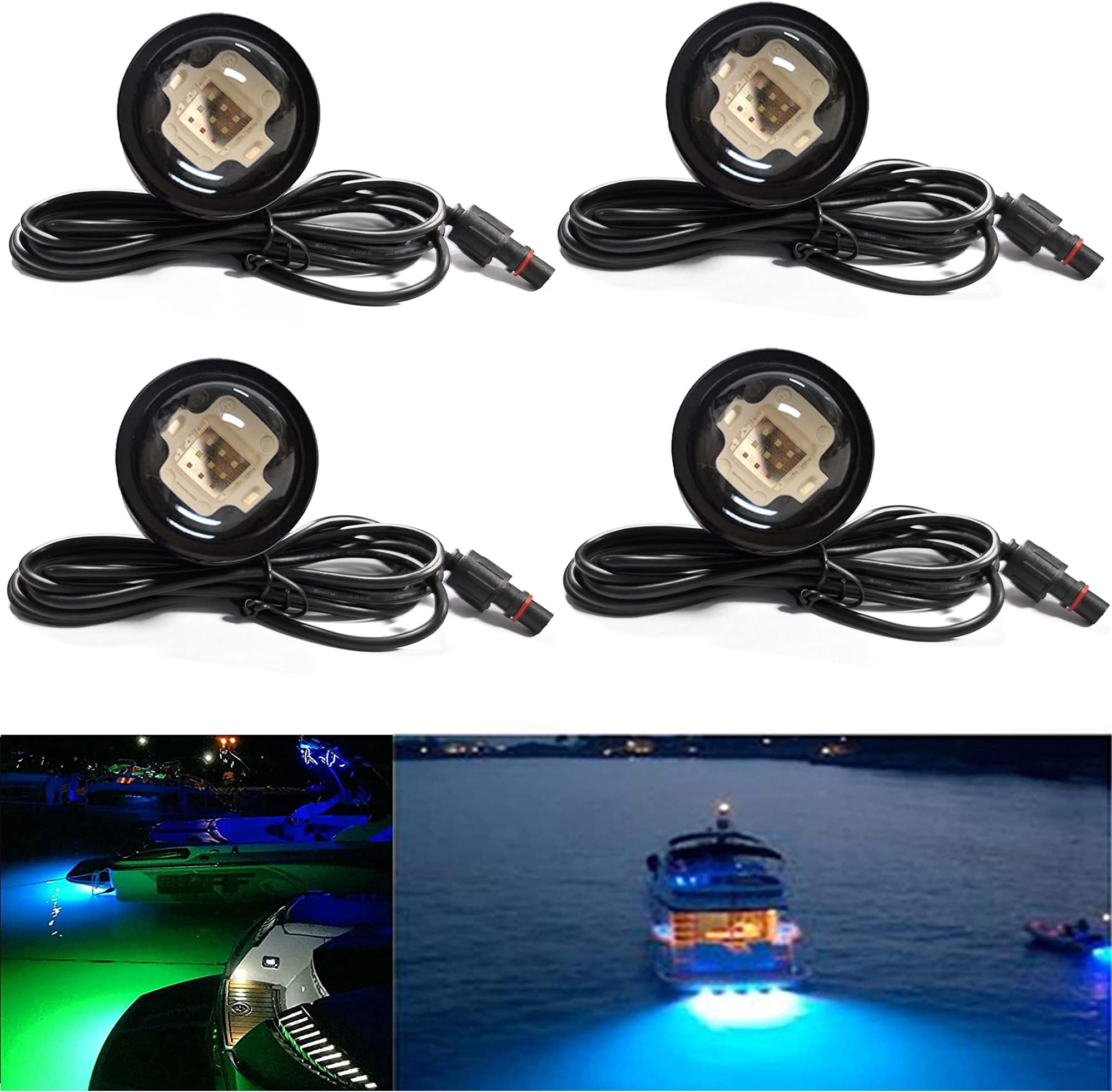 4Pcs RGB LED Boat Underwater Light Marine Boat Light Drain Plug Light Boat Trailer Light Navigation Courtesy Light,App IR Remote Control for for Fishing Swimming Diving