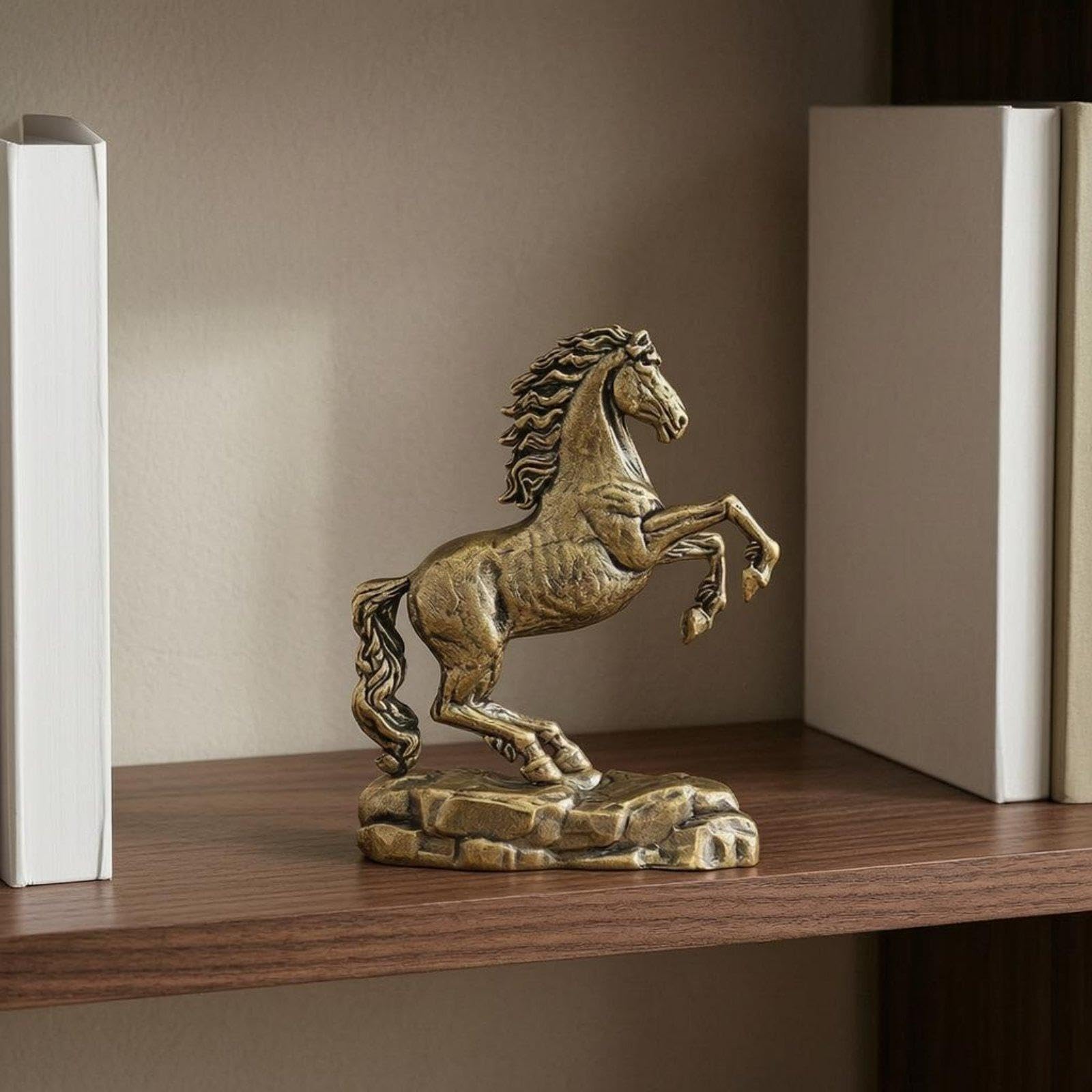 Oshhni 3 Piezas Estatua de Caballo de Latón Escultura Figura Adorno Retro en Latón con Silueta y Oscurecidos Adecuado para Mesa, 4 Piezas