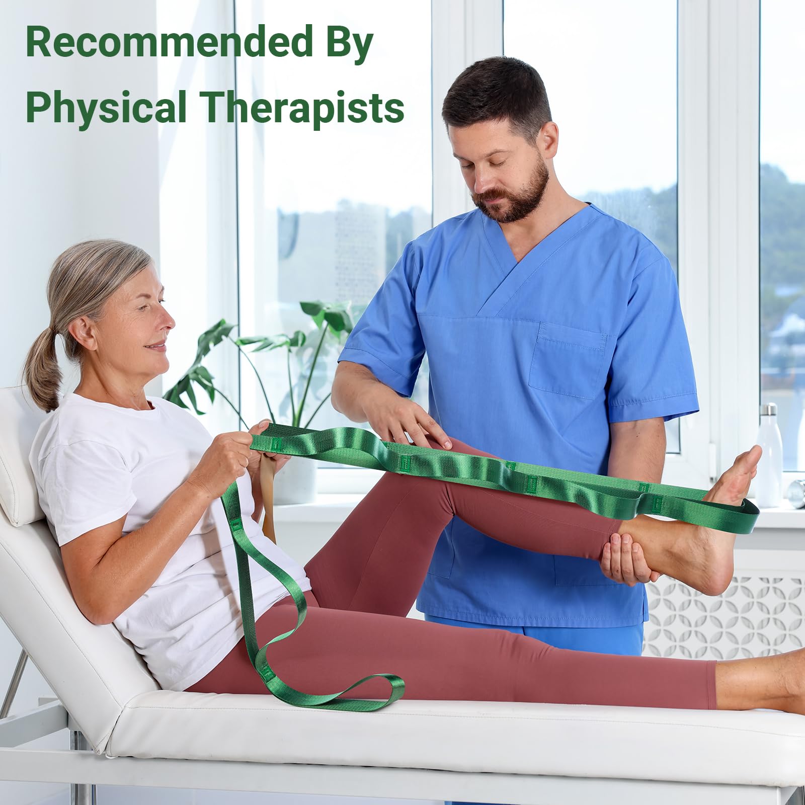 Correa elástica con trabillas para terapia física, correas de yoga para estirar con bucles, correas de pierna no elásticas para rehabilitación de rodilla, 8 pies de largo x 1.2 pulgadas de ancho