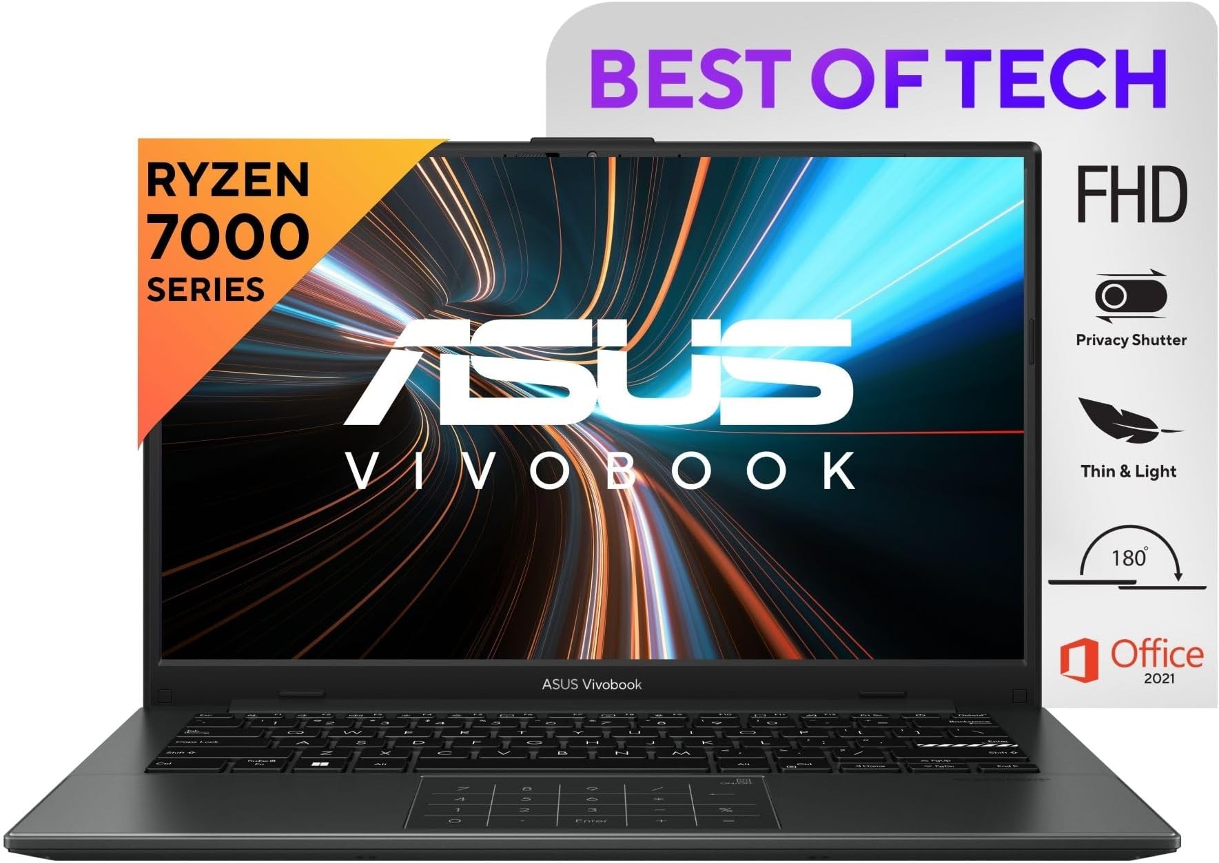 ASUS Vivobook Go 14, AMD Ryzen 3 7320U, 8GB RAM, 512GB SSD, FHD, 14"/35.56cm, Windows 11, Office 2021, Black, 1.38KG, E1404FA-NK325WS, 42WHr, Thin and Light Laptop