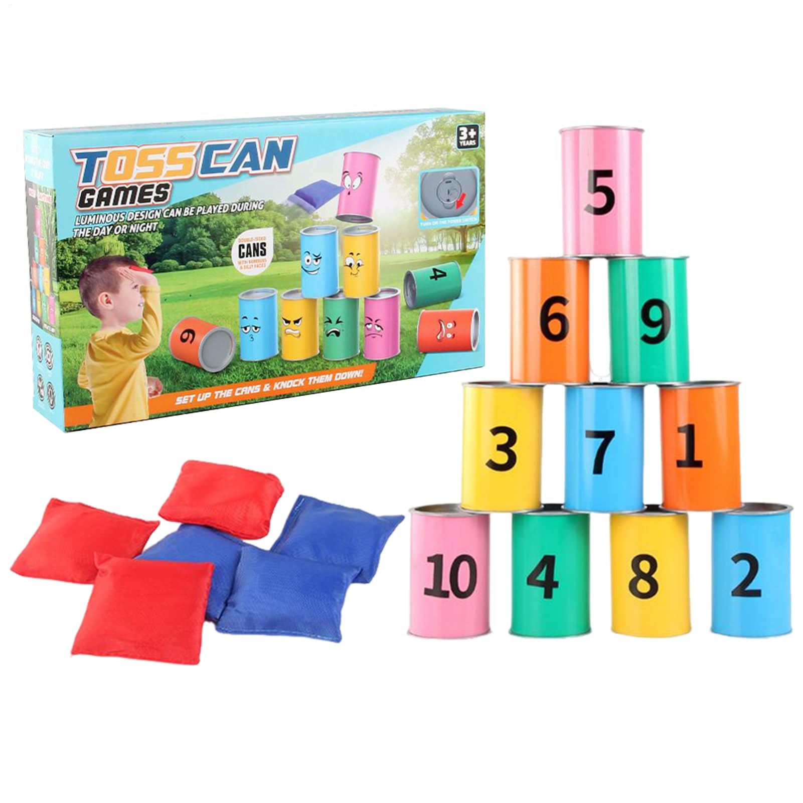 Tin Can Alley Game - Metal Target Game, Beanbag Throwing Kit | Children Active Play Garden Backyard Activity, Interactive Outdoor Carnival Party Skill Toy For Boys Girls