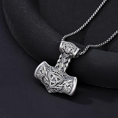 925 Sterling Silver Pendant Thor's Hammer, Stainless Steel Chain, Vintage Nordic Viking Thor's Hammer Pendant Necklace, Men's Amulet Jewelry Gift