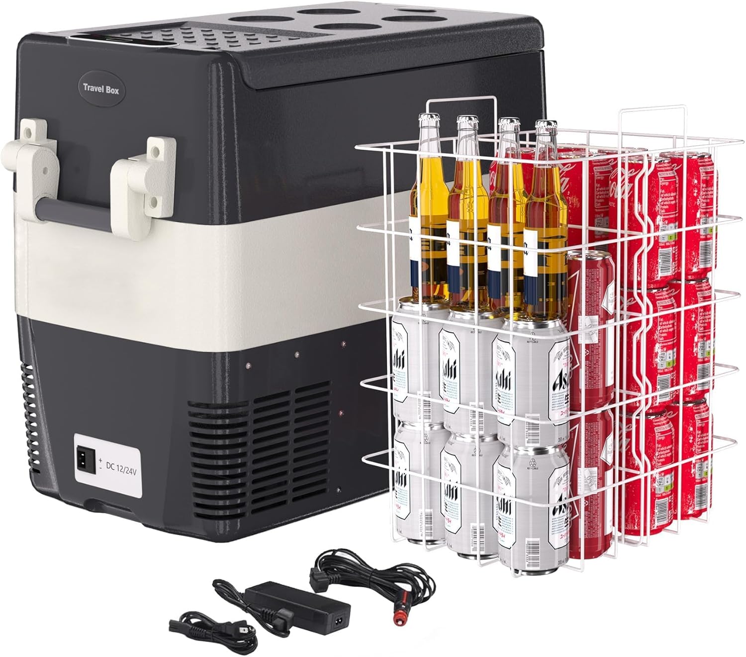 Portable Refrigerator,12 Volt Refrigerator for Car With Basket, 52QT(50L) Electric Cooler, Portable Freezer 12V/24V DC 110-240V AC, 12V Fridge 0℉~50℉, for Travel, Truck, Boat, Camping